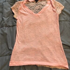Rue21 Soft Pink Lace Sleeve Tee